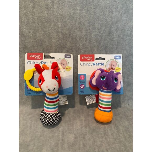 Playtex Baby Chirpy Rattler w/attachment ring Set of 2 Elephant and Horse NEW 0+ - Picture 4 of 6